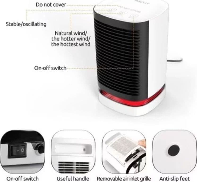 MINI TERMOVENTILATORE RISCALDATORE ELETTRICO PORTATILE COMPATTO 950 WATT Q-NF002 - 6