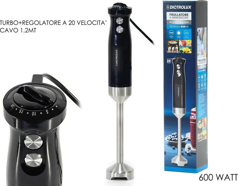 FRULLATORE AD IMMERSIONE 600W 20 VELOCITÀ REGOLABILI FUNZIONE TURBO IMPUGNATURA ERGONOMICA - 2