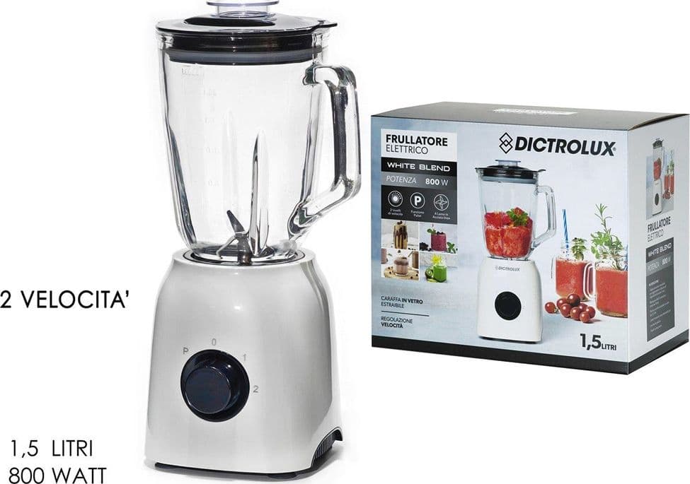 FRULLATORE ELETTRICO 800W 1,5LT CON CARAFFA IN VETRO ESTRAIBILE 2 VELOCITÀ REGOLABILI - 2
