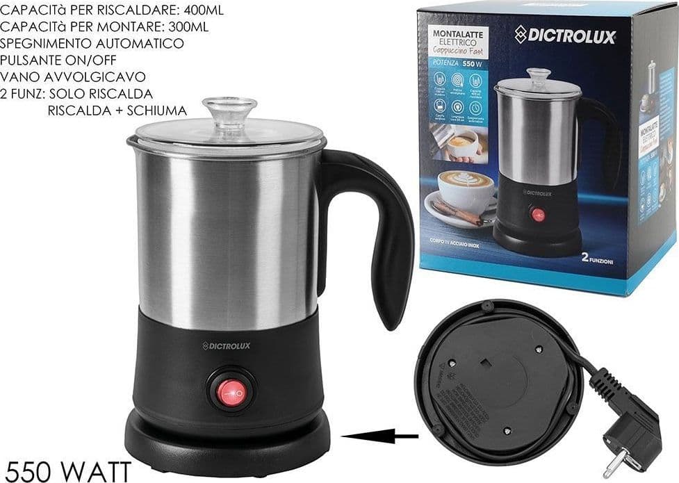MONTALATTE ELETTRICO CAPPUCCINO 2 FUNZIONI 550 W SPEGNIMENTO AUTOMATICO VANO AVVOLGICAVO - 2