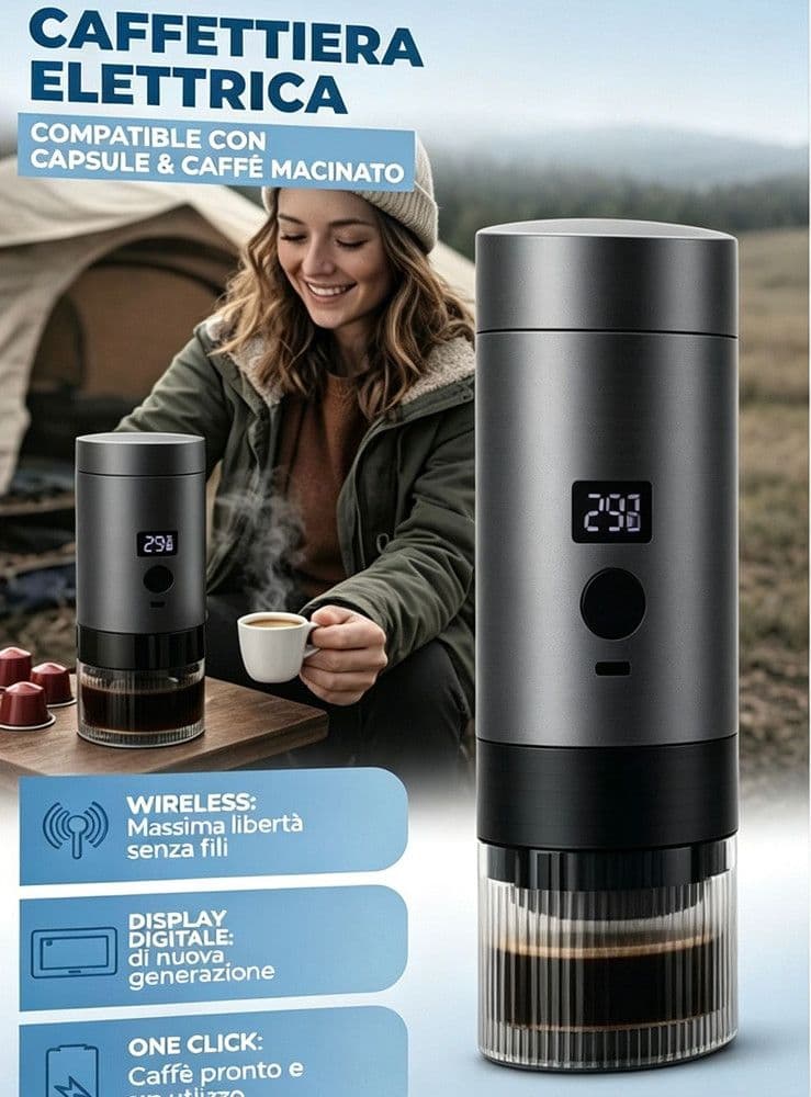 CAFFETTIERA ELETTRICA MACCHINA CAFFÈ PORTATILE A BATTERIA COMPATIBILE CON CAPSULE MACINATO - 2