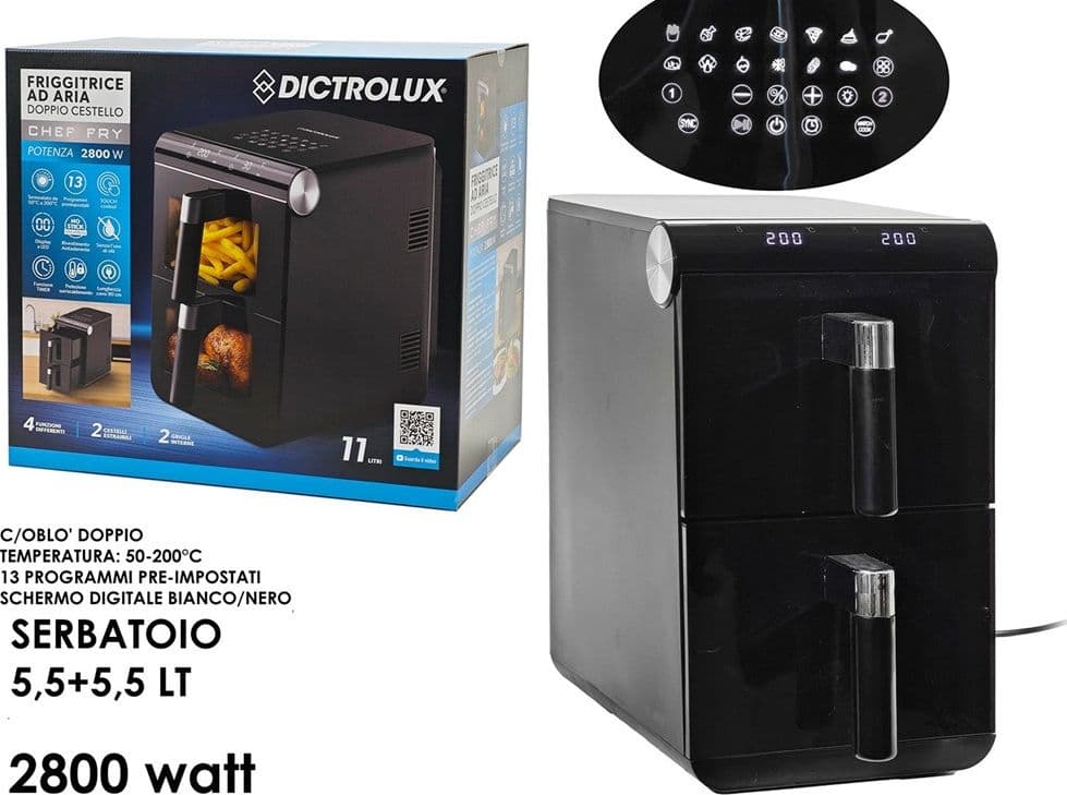 FRIGGITRICE AD ARIA DOPPIO CESTELLO OBLO' 11 LITRI 2800W CON SCHERMO DIGITALE 13 PROGRAMMI - 2