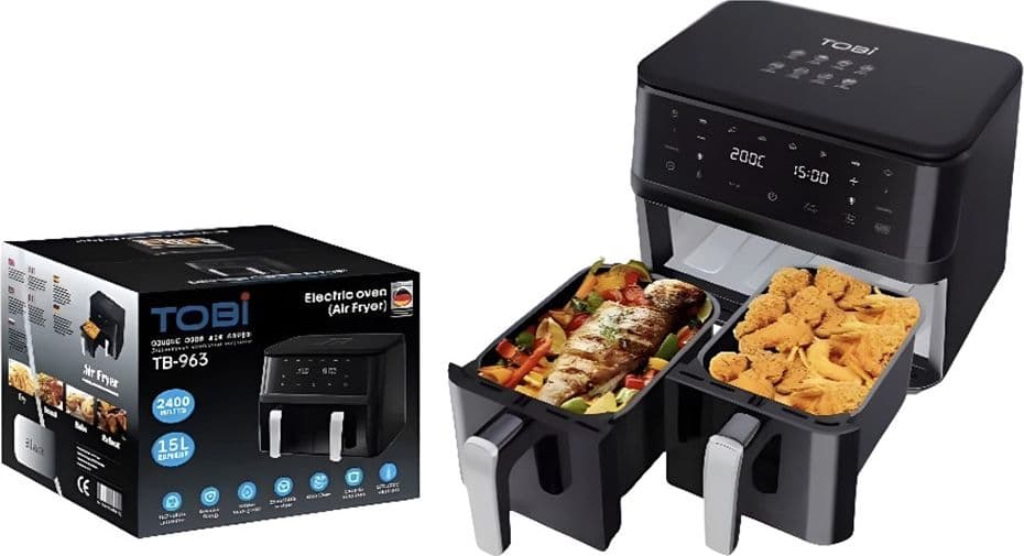 FRIGGITRICE AD ARIA A DOPPIO CESTELLO INDIPENDENTI 15LT 2400W TOUCH LED 8 PROGRAMMI TB-963 - 4