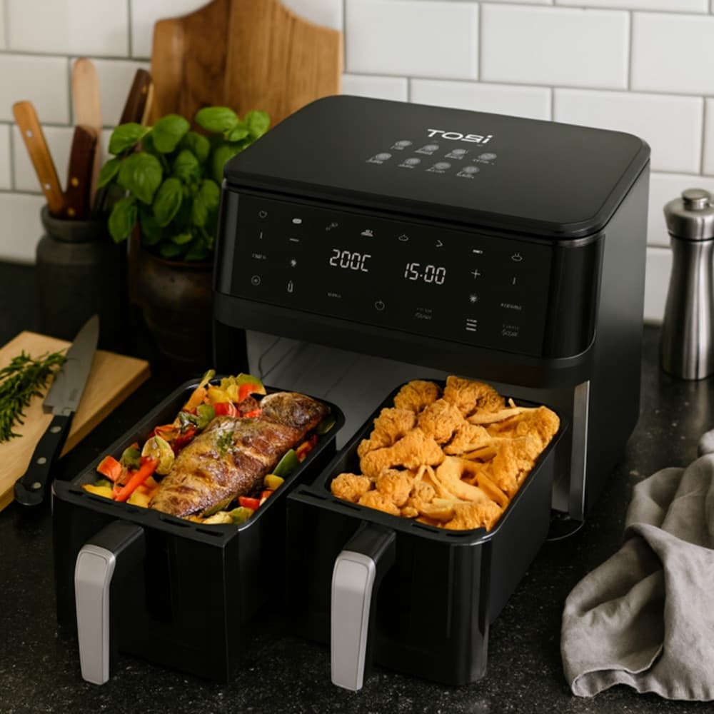 FRIGGITRICE AD ARIA A DOPPIO CESTELLO INDIPENDENTI 15LT 2400W TOUCH LED 8 PROGRAMMI TB-963 - 5
