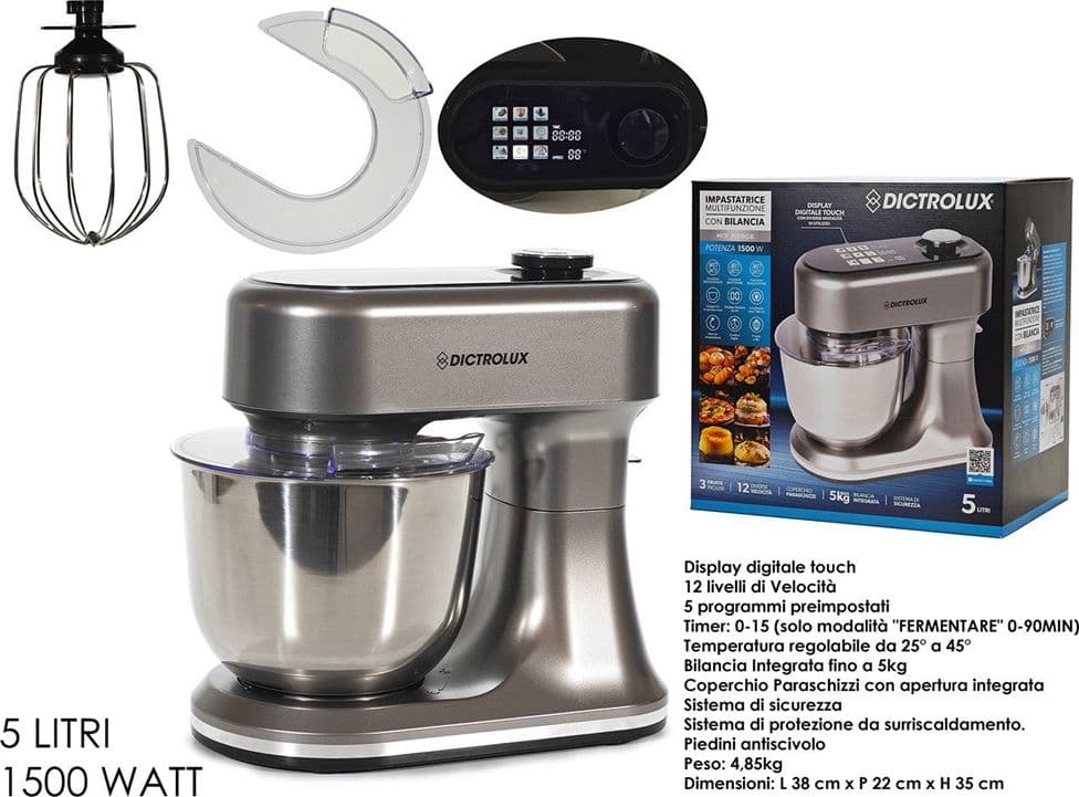 IMPASTATRICE MULTIFUNZIONE 3 IN 1 DISPLAY DIGITALE TOUCH CON BILANCIA INTEGRATA 5LT 1500W - 2