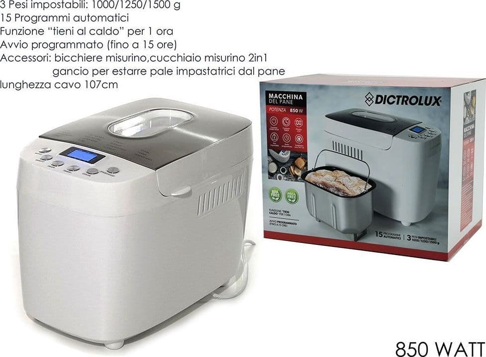 MACCHINA DEL PANE 850 WATT CON 15 PROGRAMMI AUTOMATICI 3 PESI IMPOSTABILI DISPLAY LCD - 2