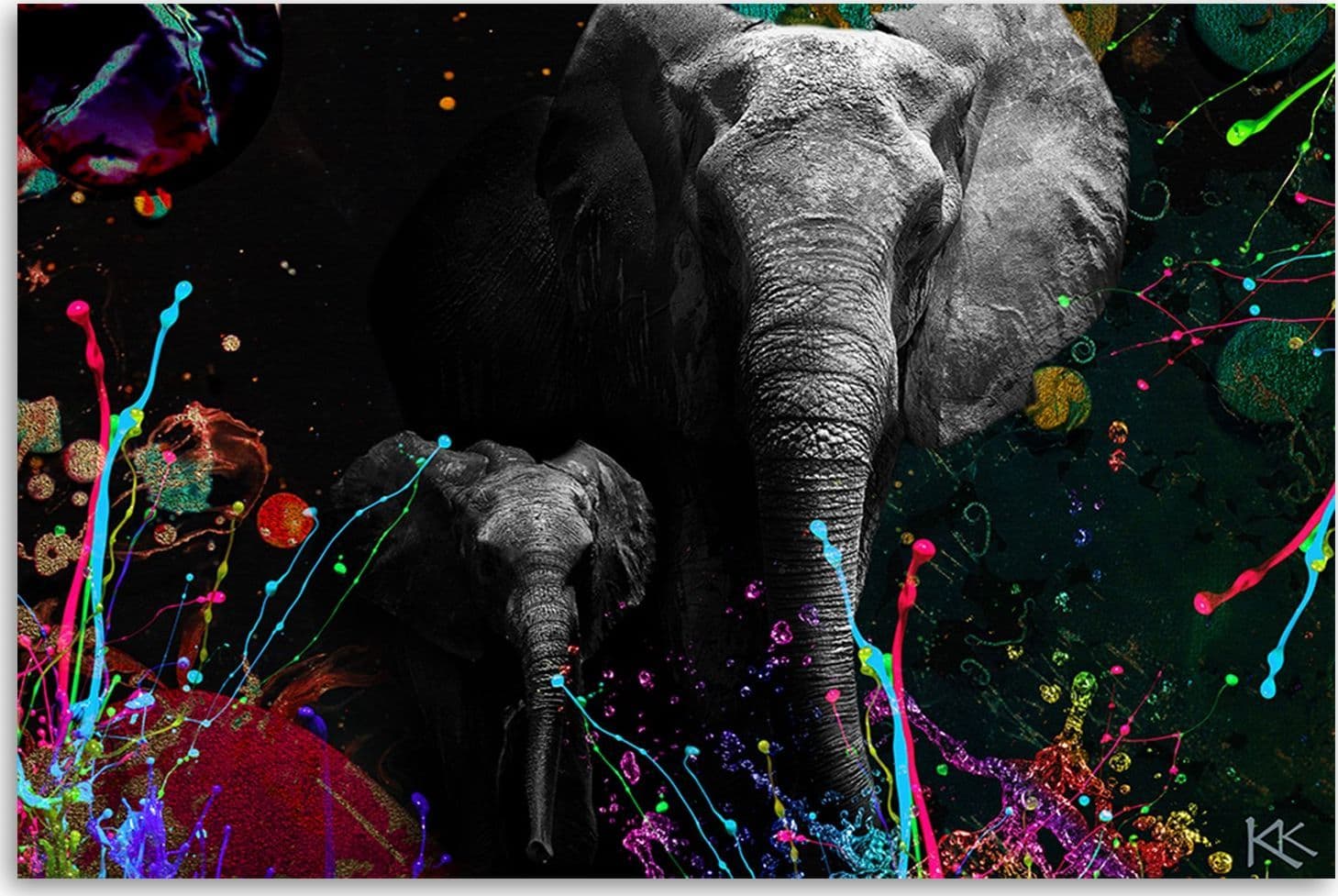 Quadro su tela, Elefante su uno sfondo colorato - 3