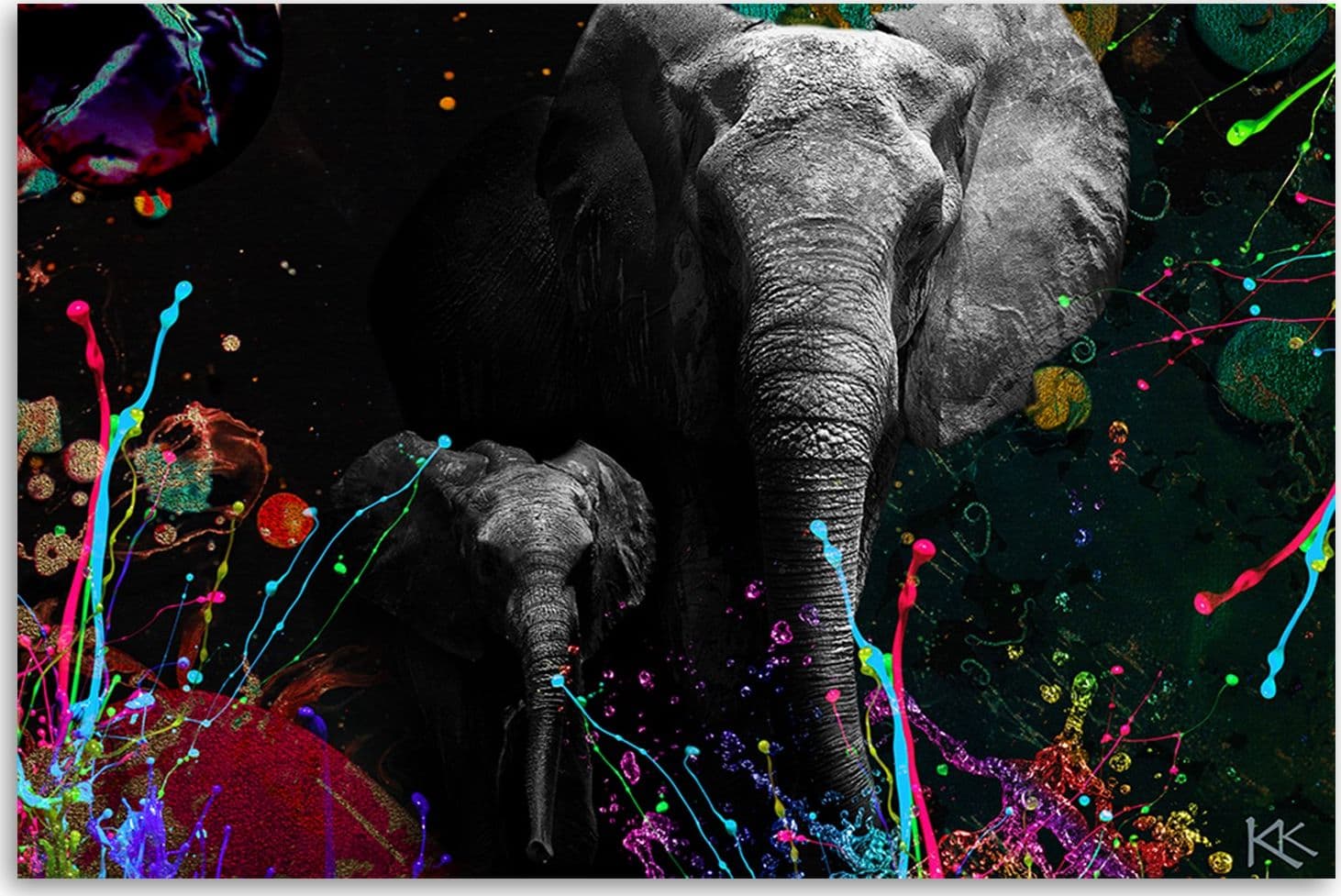 Quadro su tela, Elefante su uno sfondo colorato - 3