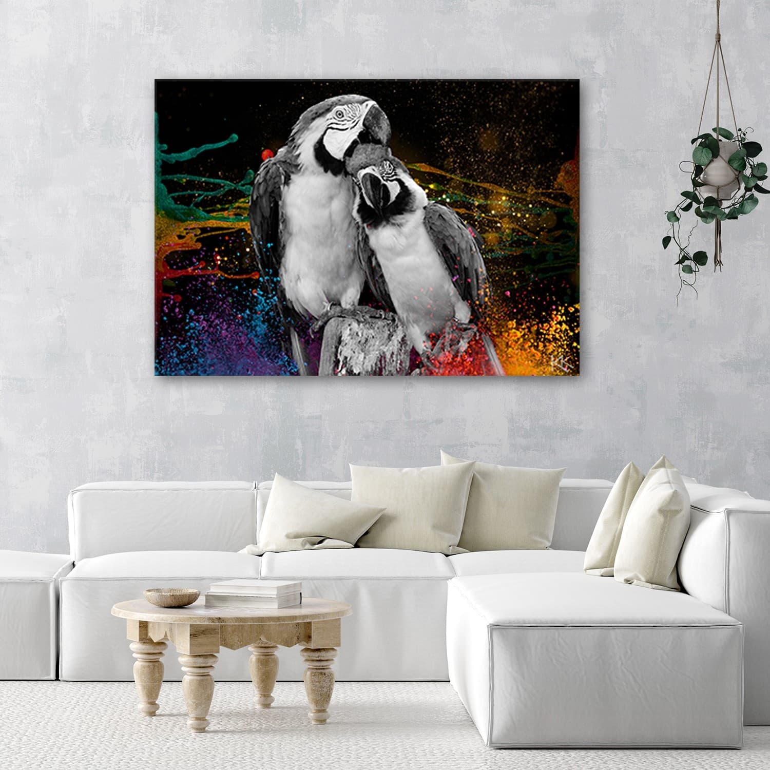 Quadro su tela, Astrazione di pappagalli colorati - 2