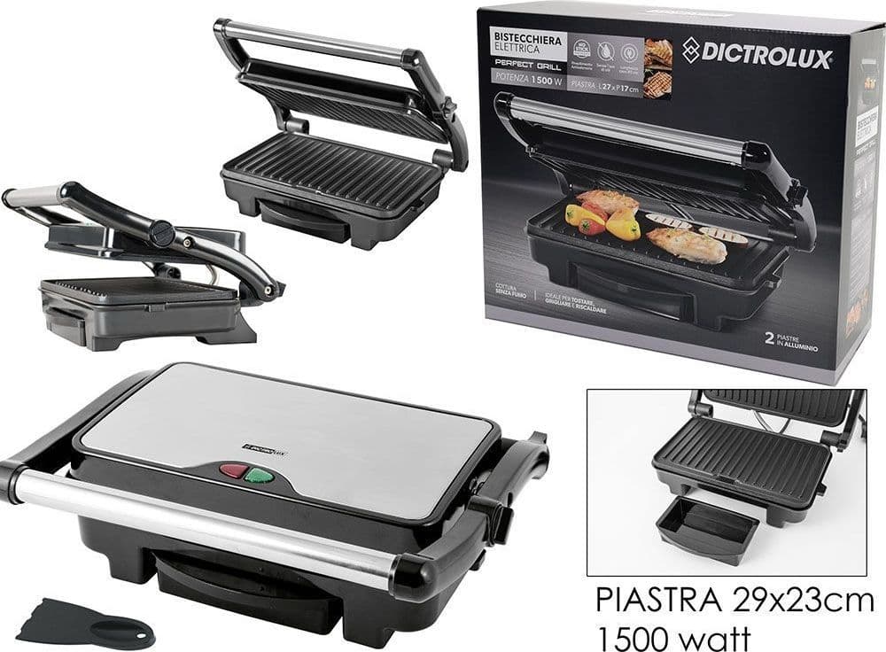 BISTECCHIERA ELETTRICA 1500 WATT PIASTRE IN ALLUMINIO ANTIADERENTE MANIGLIA TERMO-ISOLATA - 2