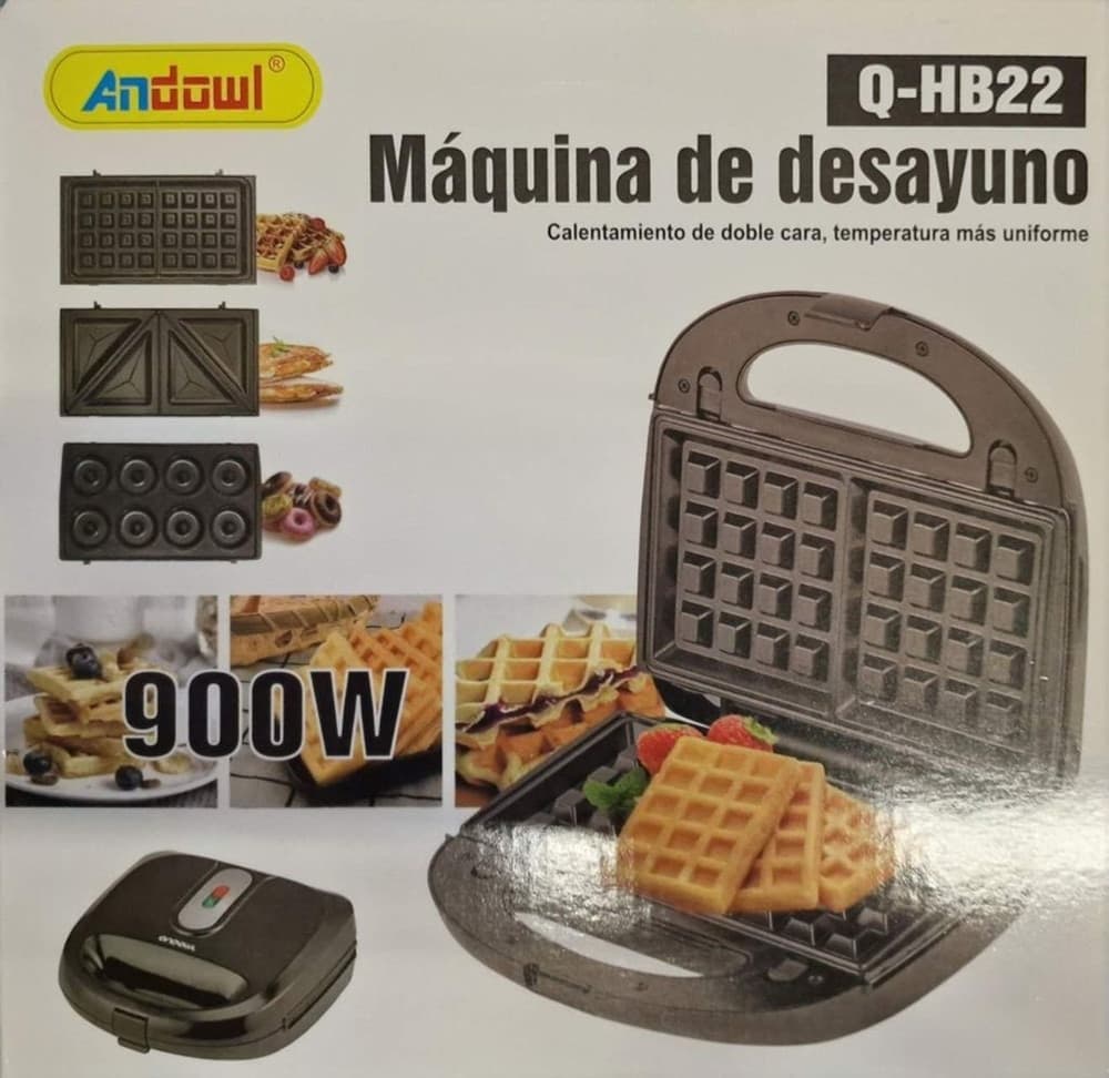 PIASTRA PER WAFFLE COLAZIONE 900W RISCALDAMENTO RAPIDO CON PIASTRE INTERCAMBIABILI Q-HB22 - 2