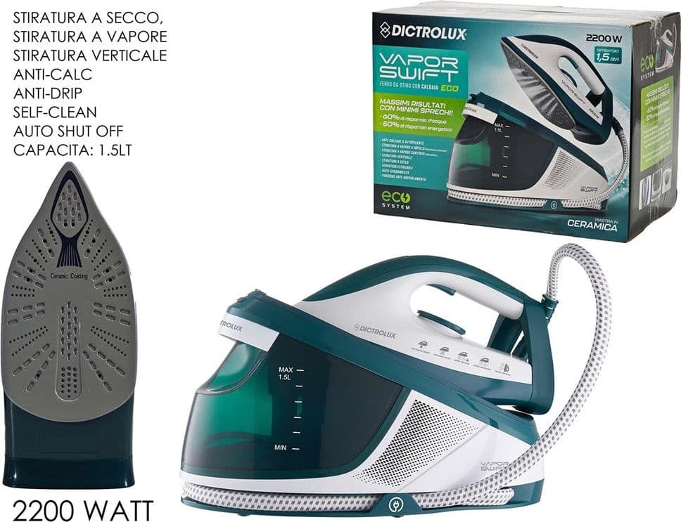 FERRO DA STIRO CON CALDAIA 2200W TECNOLOGIA ECO SYSTEM SISTEMA AUTOPULENTE ANTICALCARE - 2