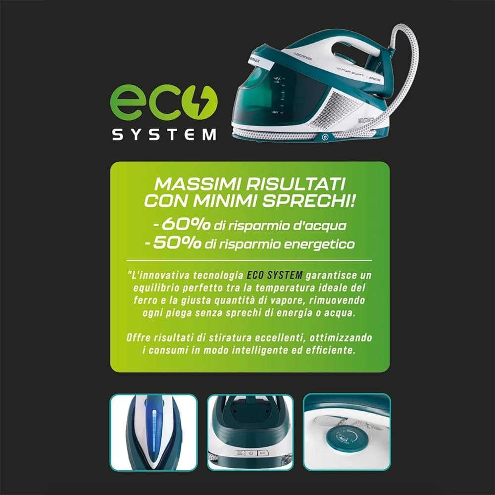 FERRO DA STIRO CON CALDAIA 2200W TECNOLOGIA ECO SYSTEM SISTEMA AUTOPULENTE ANTICALCARE - 5