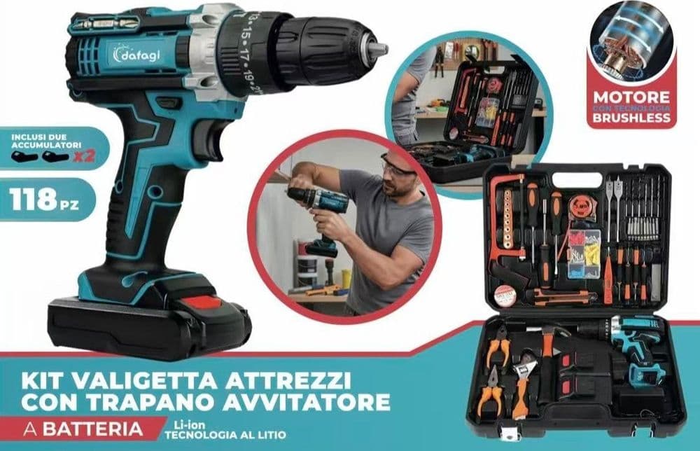 KIT 118PZ VALIGETTA ATTREZZI CON TRAPANO AVVITATORE A 2 BATTERIA 48V MOTORE BRUSHLESS - 2