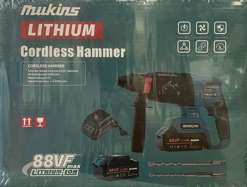 TRAPANO TASSELLATORE MARTELLO A PERCUSSIONE BATTERIA DA 88VF SENZA FILI MOTORE BRUSHLESS - 2