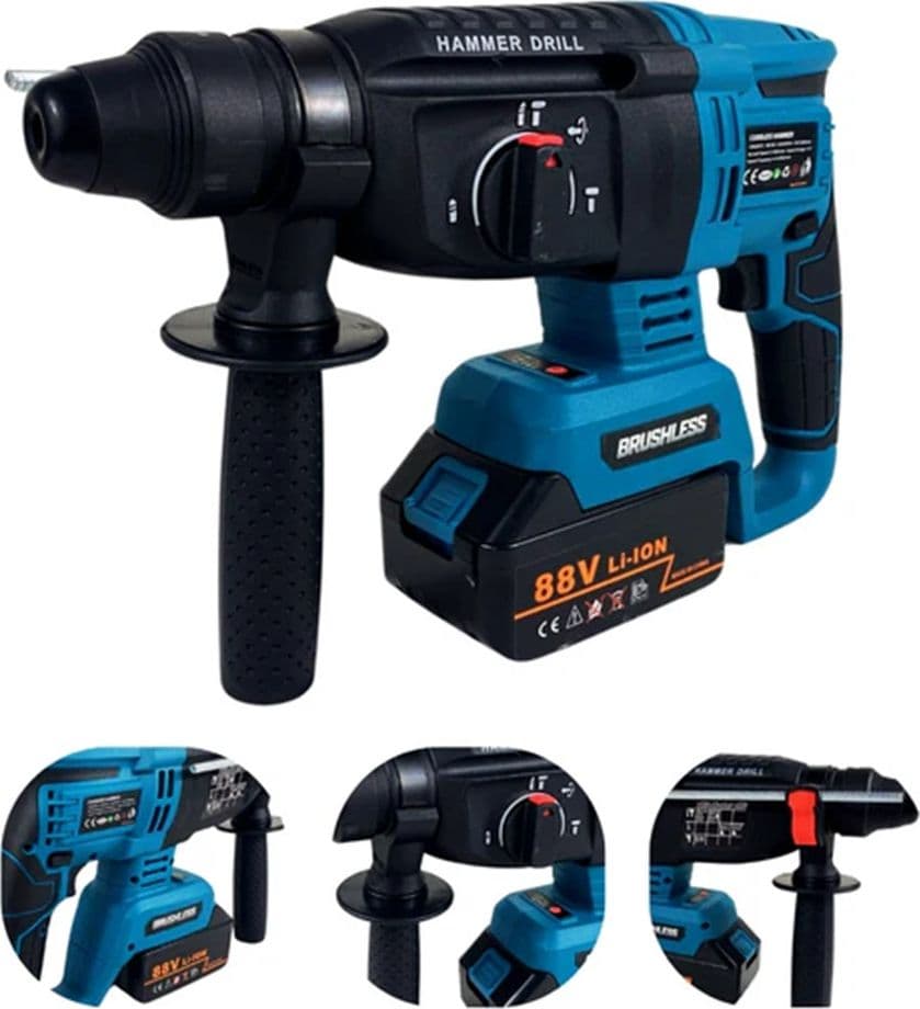 TRAPANO TASSELLATORE MARTELLO A PERCUSSIONE BATTERIA DA 88VF SENZA FILI MOTORE BRUSHLESS - 4