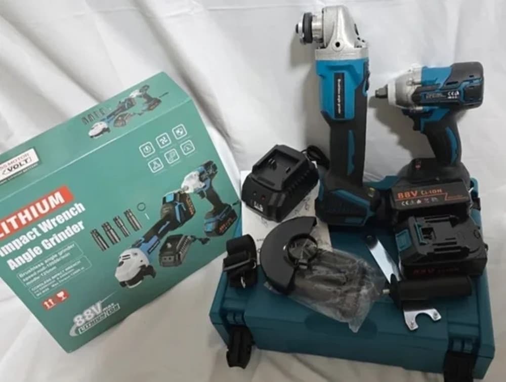 KIT AVVITATORE A IMPULSI + SMERIGLIATRICE ANGOLARE ELETTRICI A BATTERIA 88V MOLTEPLICI USI - 3