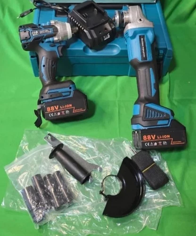KIT AVVITATORE A IMPULSI + SMERIGLIATRICE ANGOLARE ELETTRICI A BATTERIA 88V MOLTEPLICI USI - 4