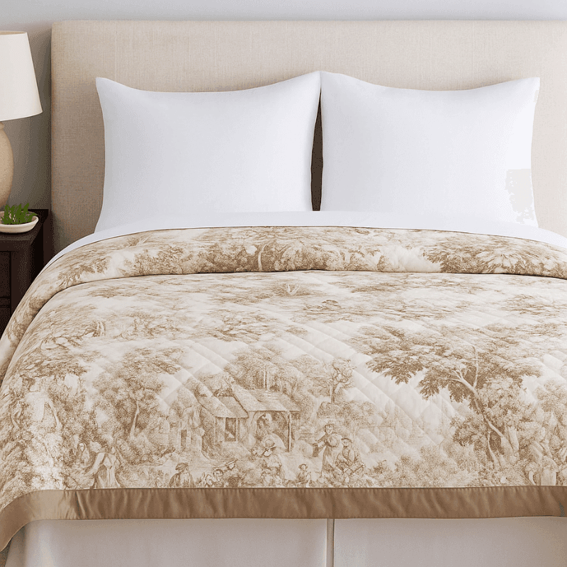 Trapuntino matrimoniale Toile de jouy Biancoperla in percalle di cotone