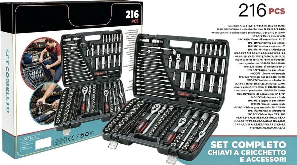 SET DA 216 PZ CHIAVI A CRICCHETTO BUSSOLE ATTREZZI PER MECCANICA CON VALIGETTA TRASPORTO - 2