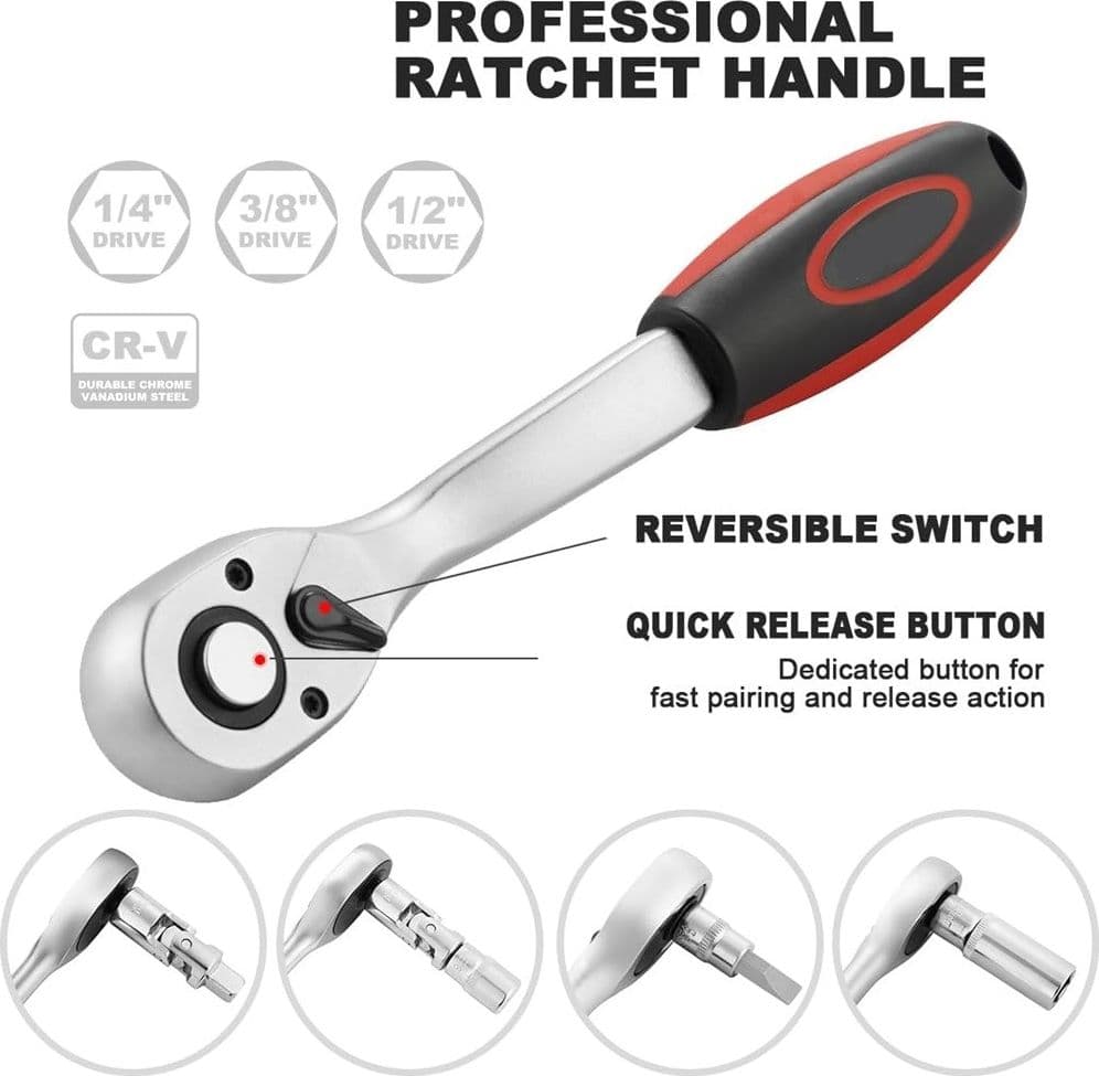 SET DA 216 PZ CHIAVI A CRICCHETTO BUSSOLE ATTREZZI PER MECCANICA CON VALIGETTA TRASPORTO - 5