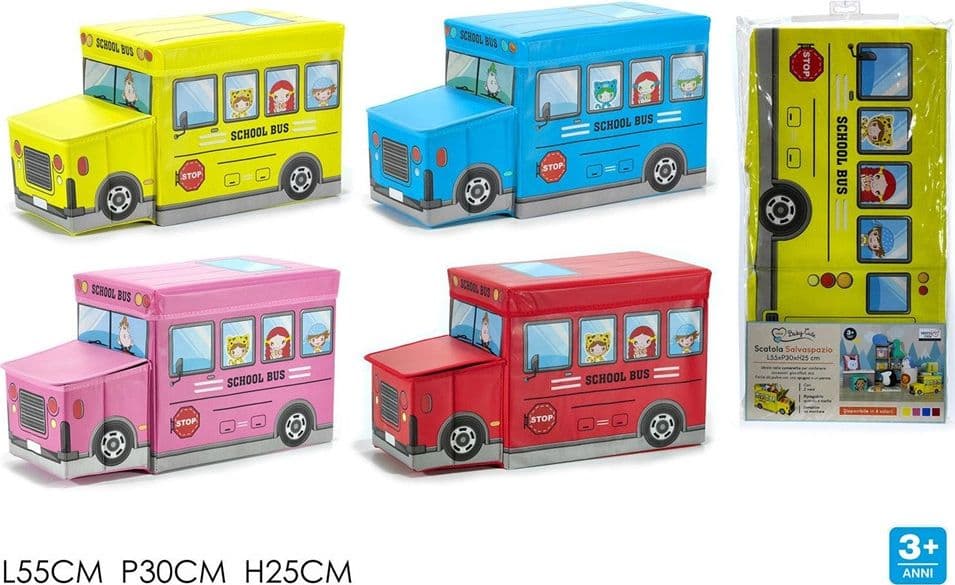 SCATOLA PORTAOGGETTI SALVASPAZIO RIPIEGABILE A FORMA DI SCUOLABUS PER GIOCATTOLI BAMBINI - 2