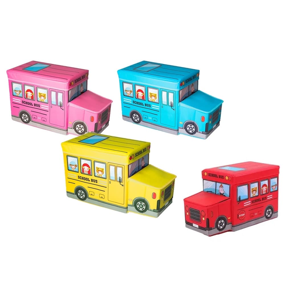 SCATOLA PORTAOGGETTI SALVASPAZIO RIPIEGABILE A FORMA DI SCUOLABUS PER GIOCATTOLI BAMBINI - 3