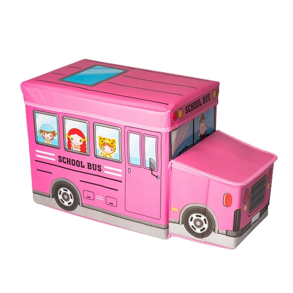 SCATOLA PORTAOGGETTI SALVASPAZIO RIPIEGABILE A FORMA DI SCUOLABUS PER GIOCATTOLI BAMBINI - 4