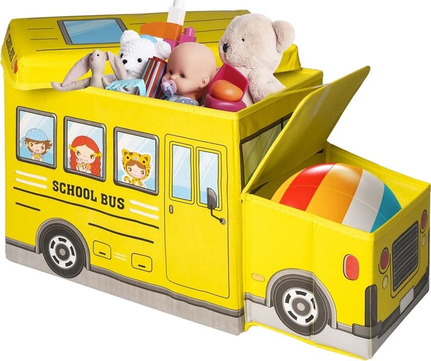SCATOLA PORTAOGGETTI SALVASPAZIO RIPIEGABILE A FORMA DI SCUOLABUS PER GIOCATTOLI BAMBINI - 5