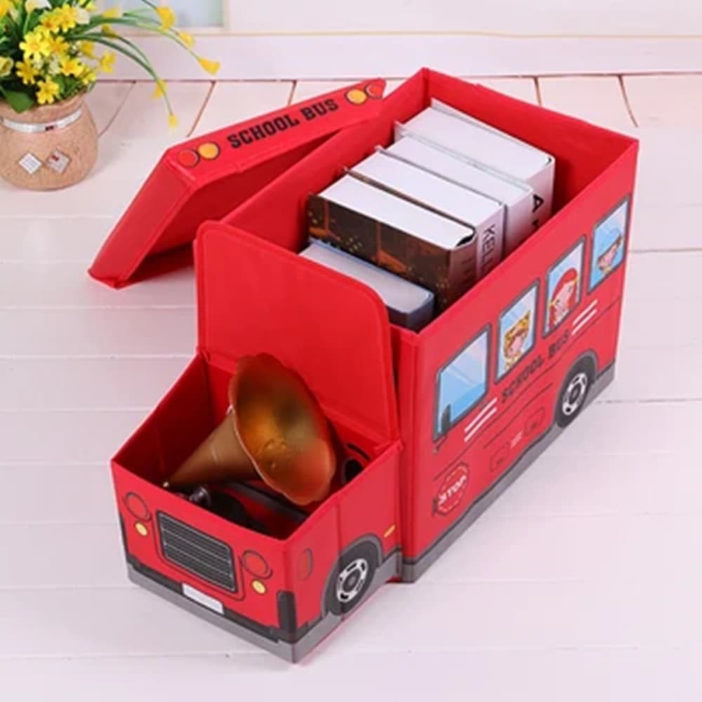 SCATOLA PORTAOGGETTI SALVASPAZIO RIPIEGABILE A FORMA DI SCUOLABUS PER GIOCATTOLI BAMBINI - 7