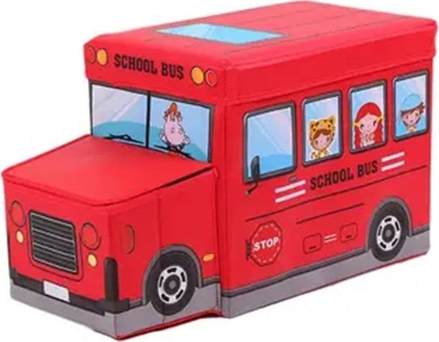 SCATOLA PORTAOGGETTI SALVASPAZIO RIPIEGABILE A FORMA DI SCUOLABUS PER GIOCATTOLI BAMBINI - 8