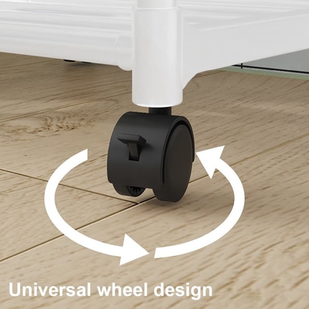 CARRELLO SCAFFALE PORTAOGGETTI MULTIUSO DA CUCINA BAGNO 5 RIPIANI CON RUOTE GANCI BIANCO - 5
