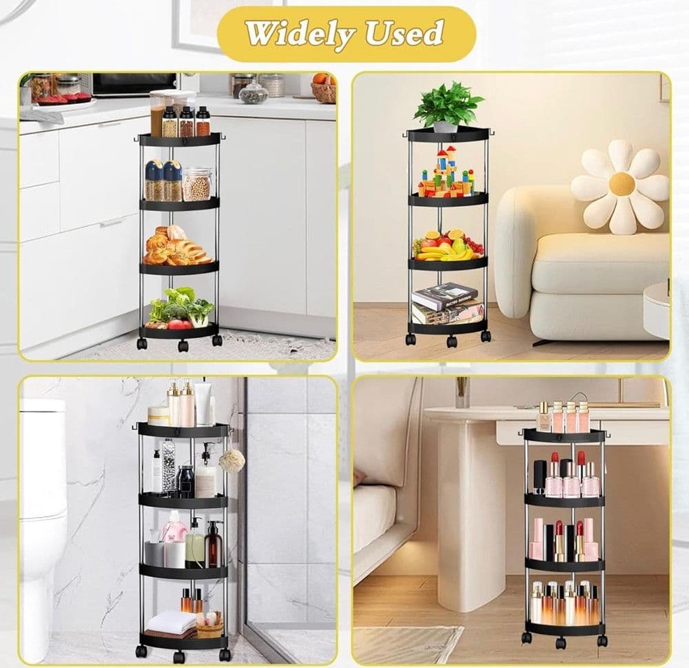 CARRELLO MENSOLE ANGOLARI 4 LIVELLI CON RUOTE PORTAOGGETTI SUPPORTI SOGGIORNO BAGNO CUCINA - 2
