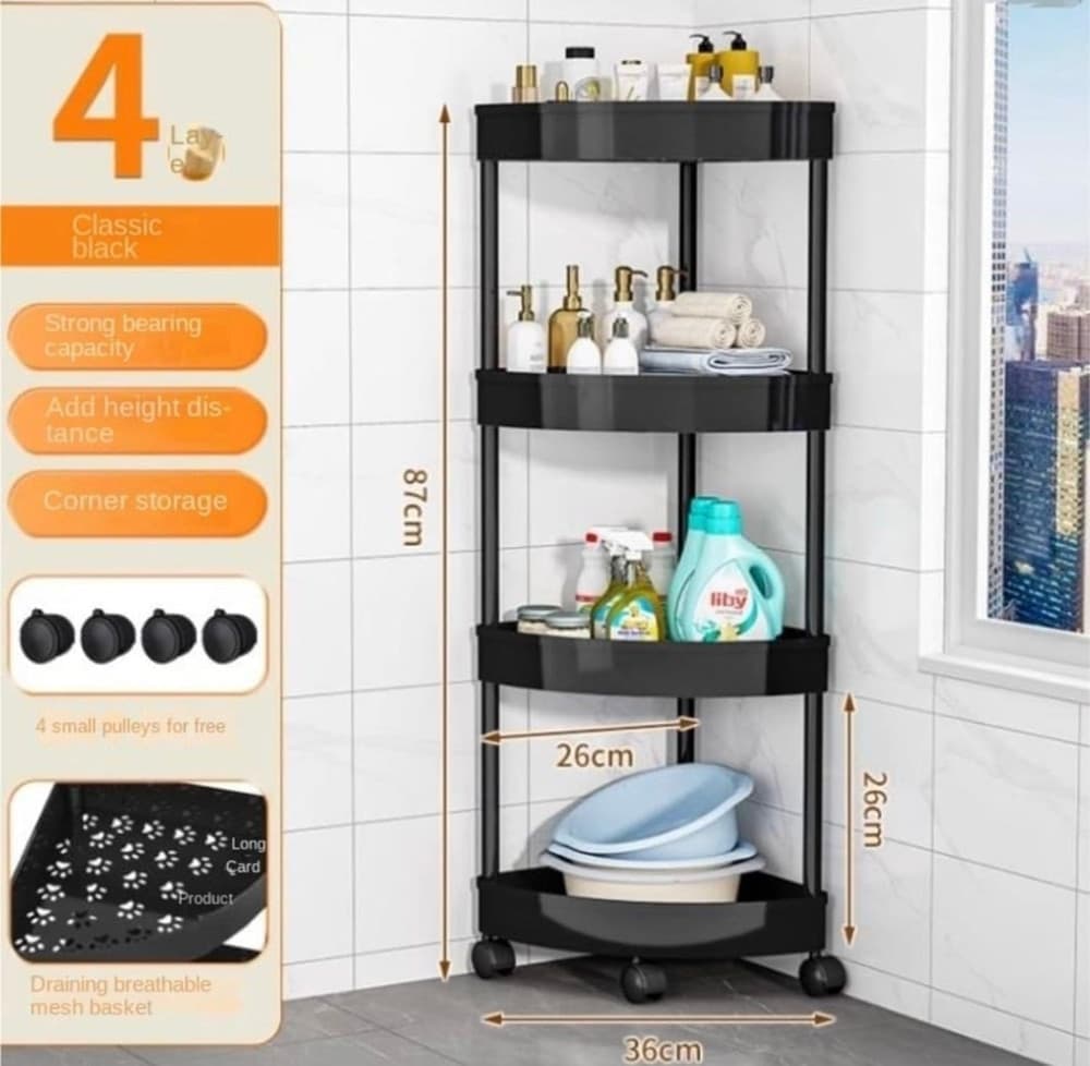 CARRELLO MENSOLE ANGOLARI 4 LIVELLI CON RUOTE PORTAOGGETTI SUPPORTI SOGGIORNO BAGNO CUCINA - 3