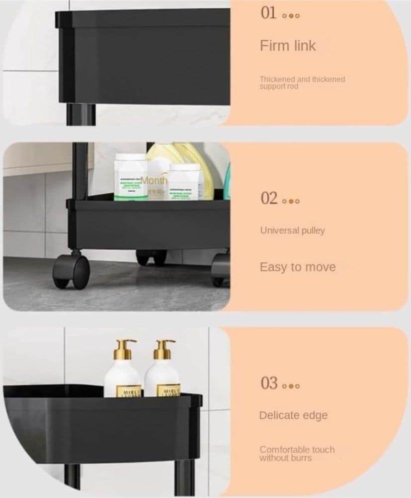 CARRELLO MENSOLE ANGOLARI 4 LIVELLI CON RUOTE PORTAOGGETTI SUPPORTI SOGGIORNO BAGNO CUCINA - 4