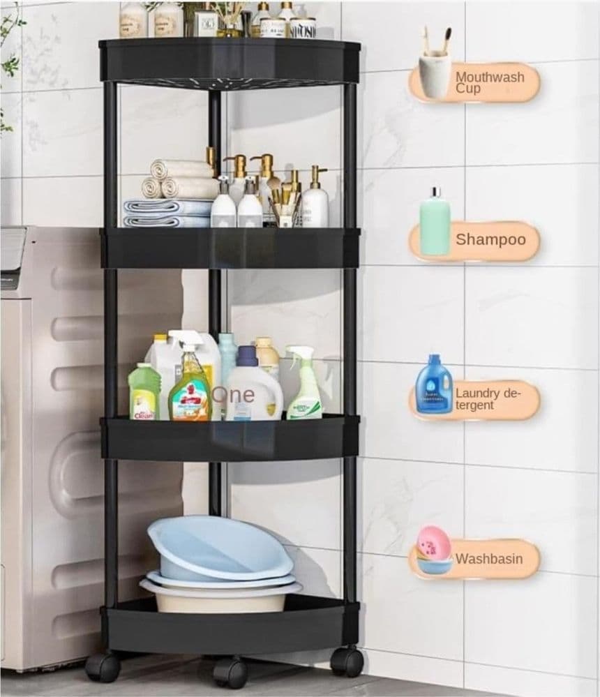 CARRELLO MENSOLE ANGOLARI 4 LIVELLI CON RUOTE PORTAOGGETTI SUPPORTI SOGGIORNO BAGNO CUCINA - 7
