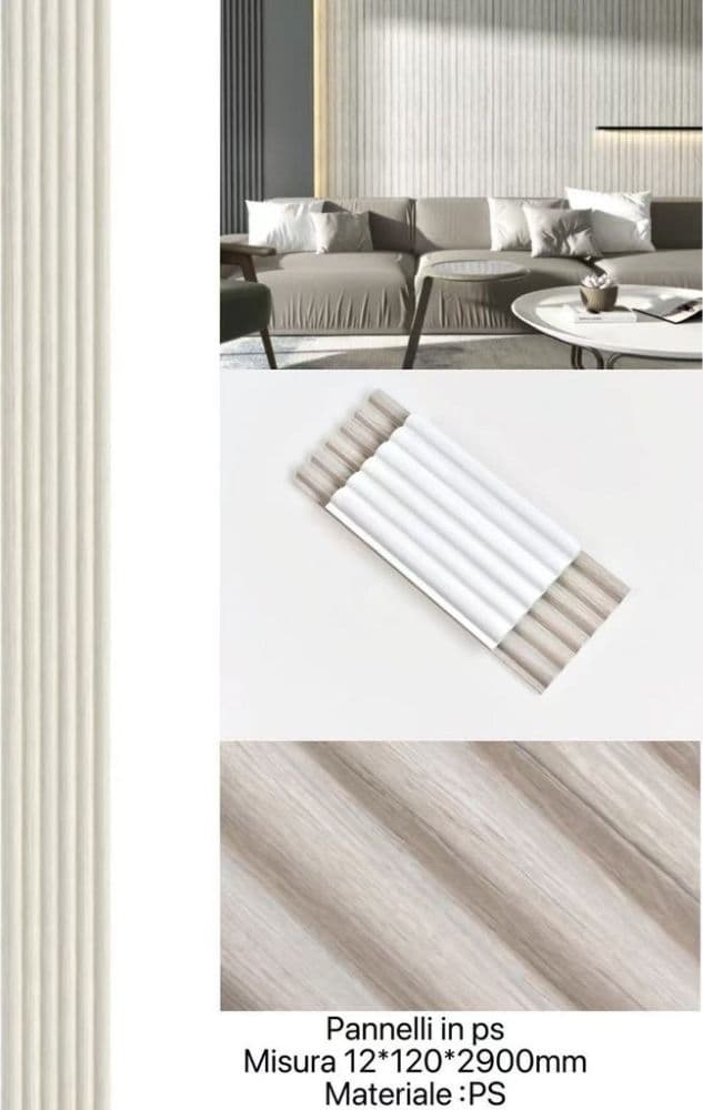 Pannello Decorativo 3D in PS Effetto Doghe 12x120x2900mm Rivestimento Parete - 2