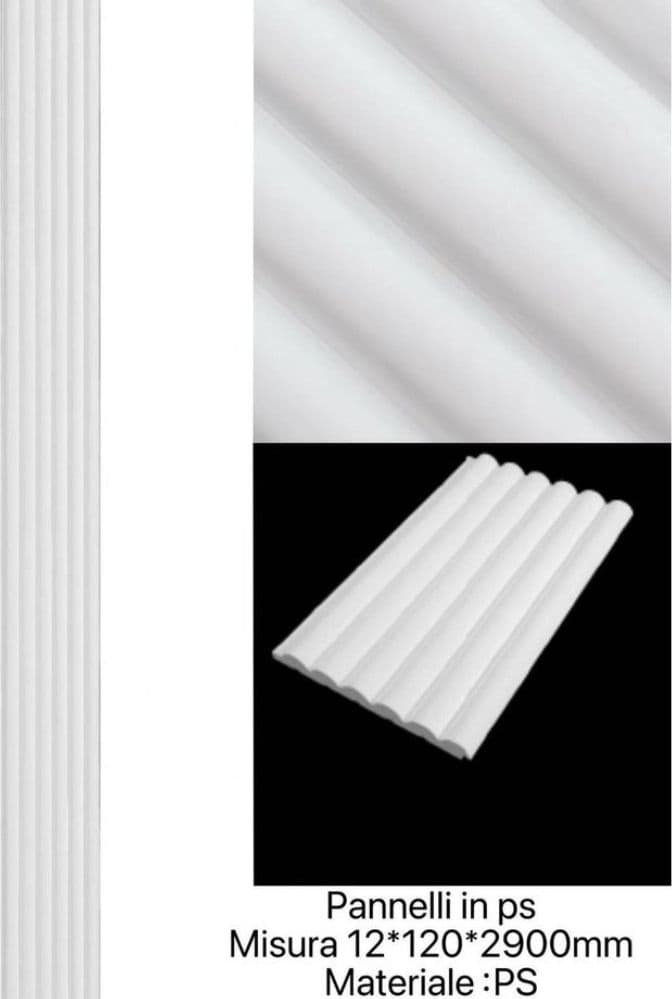 Pannello Decorativo 3D in PS Bianco Effetto Doghe 12x120x2900mm Parete - 2