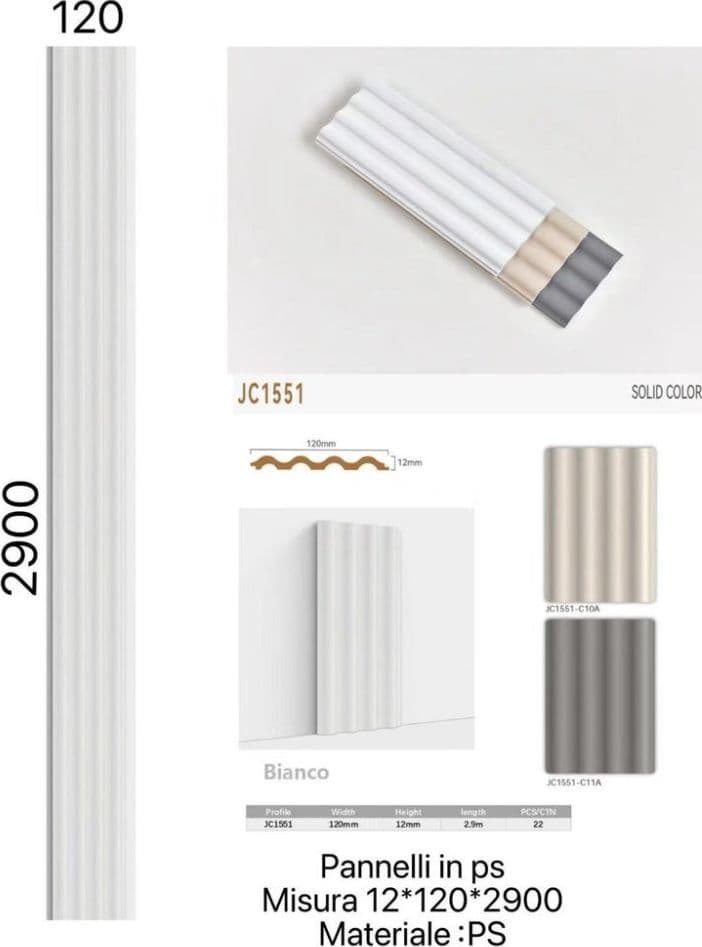 Pannello decorativo 3D da parete bianco 12x120x290 cm effetto ondulato in PS - 2