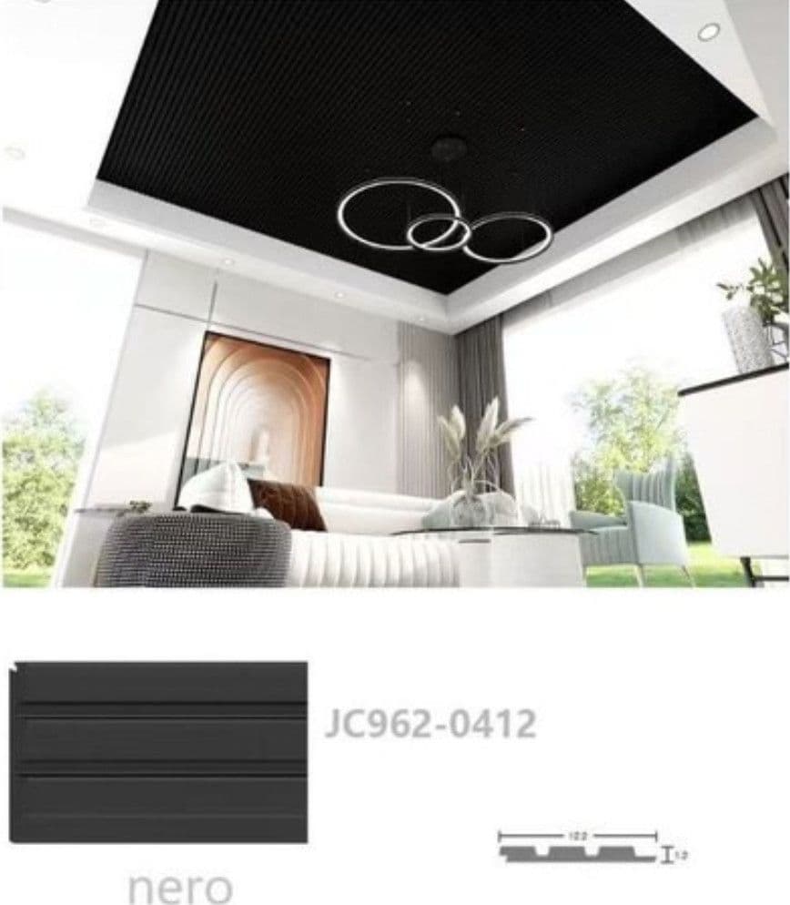 Pannello decorativo 3D da parete nero 12x122x290 cm effetto doghe in PS moderno - 4