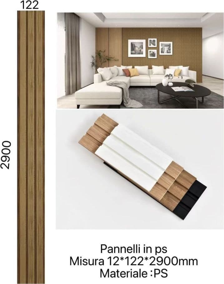 Pannello decorativo 3D effetto legno 12x122x290 cm doghe verticali in PS moderno - 2