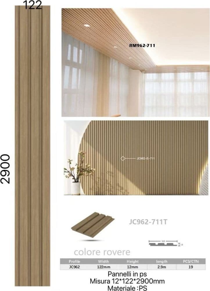Pannello decorativo 3D effetto rovere 12x122x290 cm doghe verticali in PS - 2