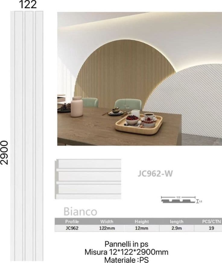 Pannello decorativo 3D bianco 12x122x290 cm effetto doghe verticali in PS - 2