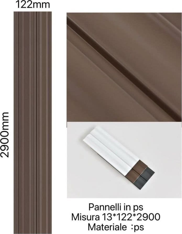 Pannello decorativo 3D marrone 13x122x290 cm effetto doghe moderne in PS - 2