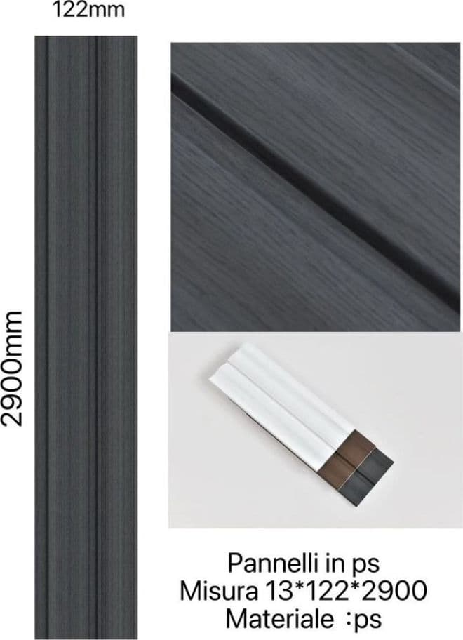 Pannello decorativo 3D effetto legno grigio 13x122x290 cm effetto doghe moderne in PS - 2