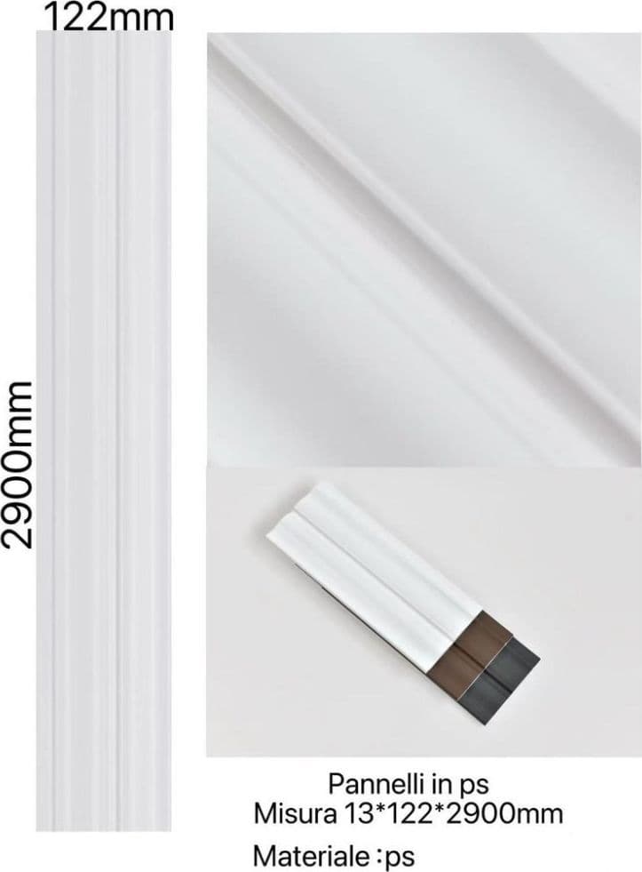 Pannello decorativo 3D bianco 13x122x290 cm effetto doghe moderne in PS - 2