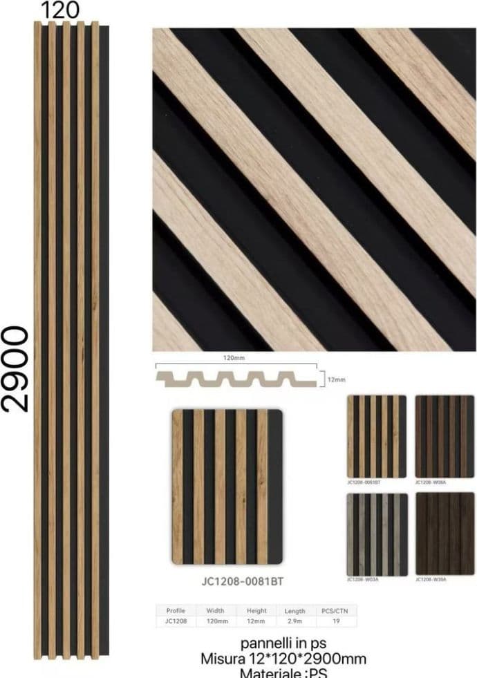 Pannello decorativo 3D doghe legno e nero 12x120x290 cm rivestimento parete - 2