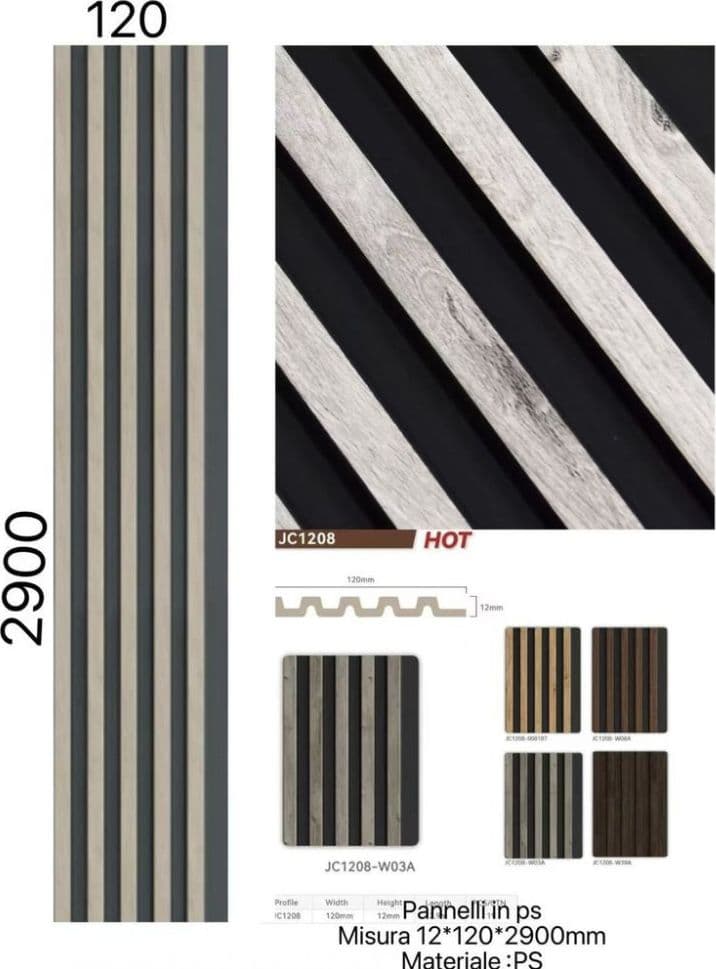 Pannello decorativo 3D doghe grigio e nero 12x120x290 cm effetto legno in PS - 2