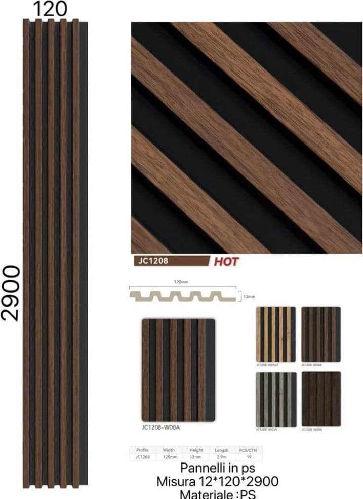 Pannello decorativo 3D doghe legno scuro e nero 12x120x290 cm in PS moderno - 2