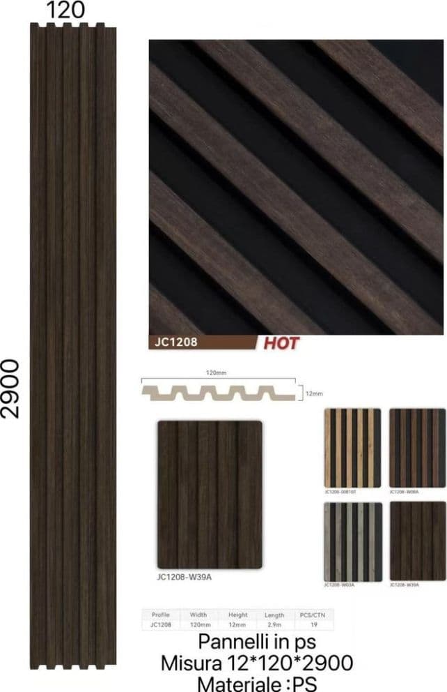 Pannello decorativo 3D doghe legno scuro 12x120x290 cm rivestimento parete - 2